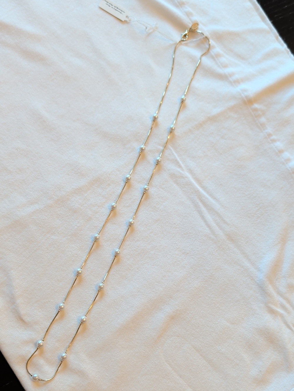 Park Lane Gold Station Necklace with White Pearls